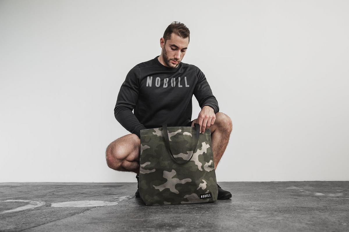 Nobull Waxed Canvas Tote Men's Bags Green Camo | Australia (NW5318)